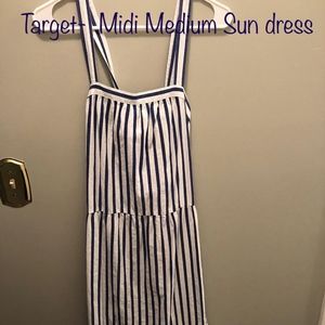 RED AND BLUE STRIPE MIDI DRESS